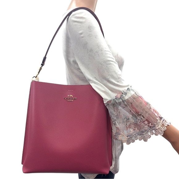 NWT Coach Mollie Bucket Bag Rouge Pink Leather Quiet Luxury Convertible Tote - Picture 12 of 14